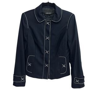 Carlisle Quiet Luxury Wool Blend Jacket Navy Contrast Stitch Size 8